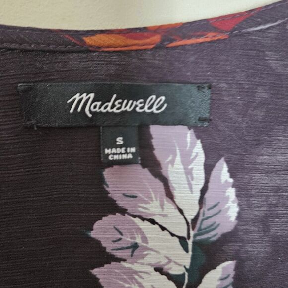 Madewell Wrap TopBlooking Oasis Flora Print Chiffon Long Sleeve Wrap Top K5815 W - Picture 3 of 5